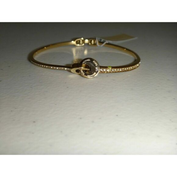 Michael Kors MKJ7368710 Yellow Gold Stainless Steel Crystal Pave Bangle Bracelet - Picture 3 of 4